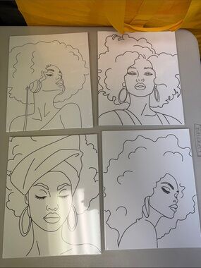 Set of 4 Black & White African American Ladies Art Canvases ready to paint color
